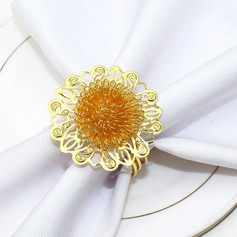 

Golden Round Mesh Napkin Rings for Weddings Dinner Parties or Every Day Use HWM205