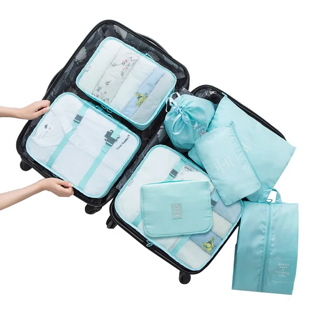 

Hot Sales Travel Packing Cubes 8Pcs Set Luggage Packing Organizers Toiletry Bag Makeup Bag, Gray/pink/skyblue/navy/beige/blue