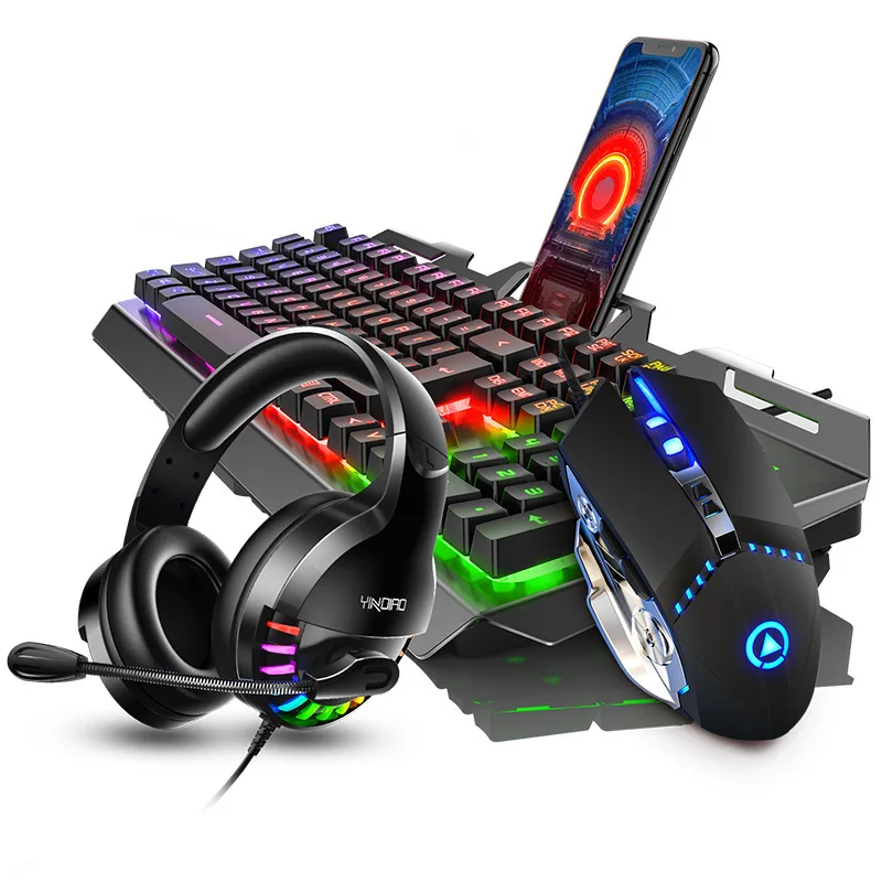 

Keyboard Gaming Mouse Mechanical Feeling RGB LED Backlit Gamer Keyboards USB Wired Keyboard Mouse Earphone Headset Combos, Black,white