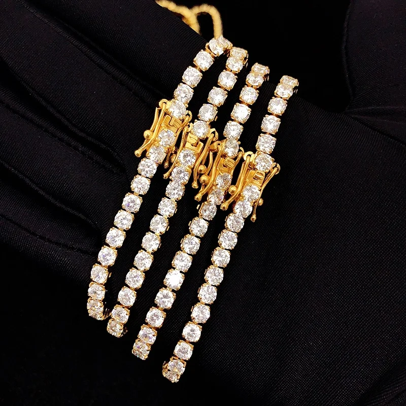 

never tarnish high quality hip hop diamond cz 3mm stainless steel tennis chain gold