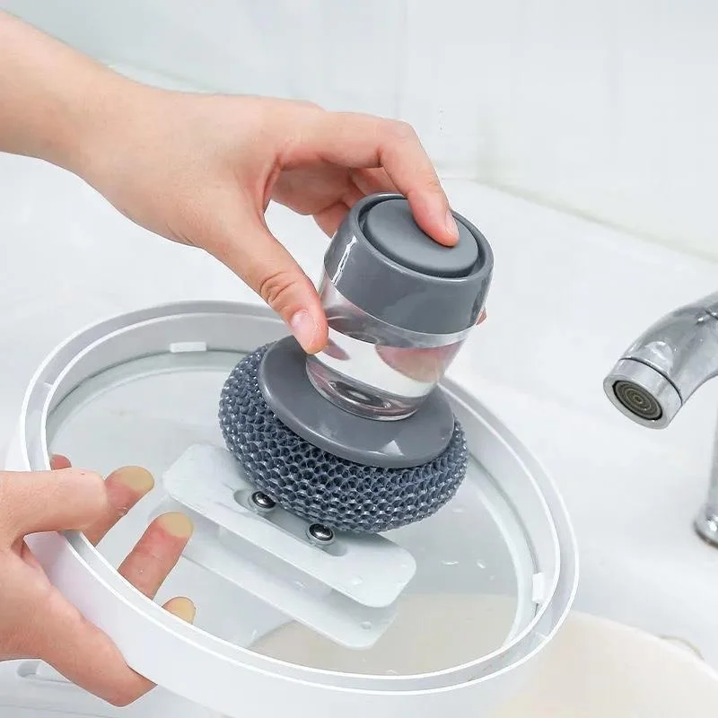 

Kitchen Washing Pot Dish Washing Brush Automatic Adding Liquid Washing Pot Brush Replaceable Kitchen Cleaning Brush Soap Refill, Gray