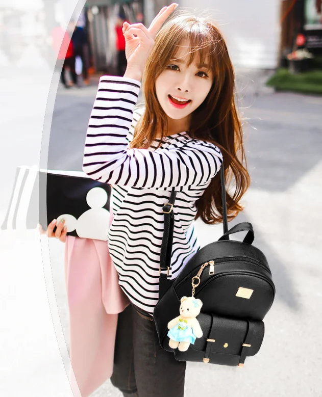 韩式女孩学校背包 2 件/套优质女孩青少年背包与小熊