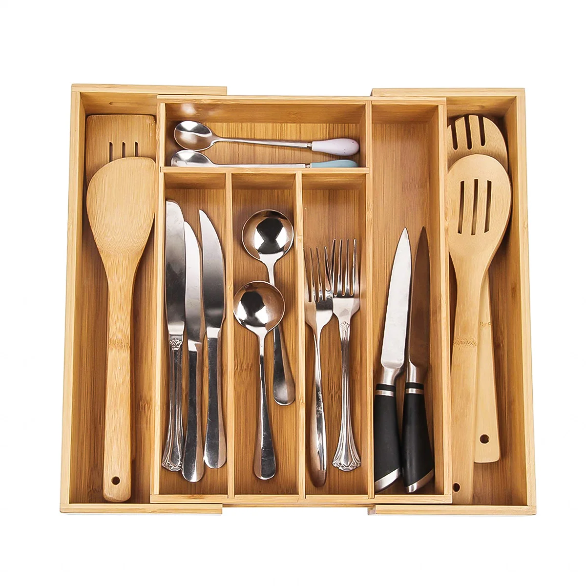 

Bamboo Expandable Cutlery Organiser Adjustable Drawer Organizer Cutlery Utensil Holder Bamboo Kitchen Drawer Dividers