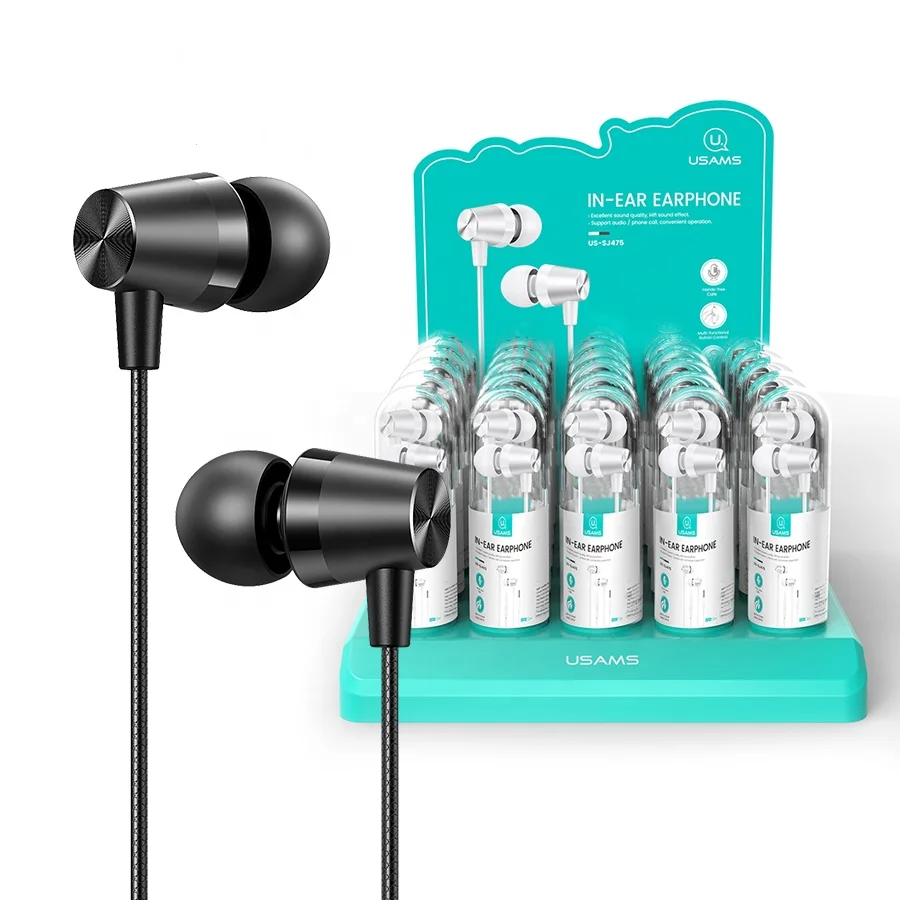 

USAMS Wholesale Sport Portable In-ear Wired Tube Earphone 3.5mm Cable Earbuds Flat with Display Stand