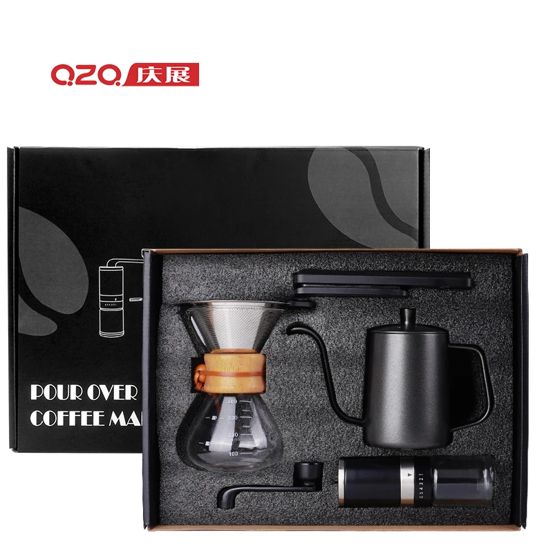 

QZQ V60 Gift Box Stainless Teapot Portable Pour Over Coffee Set Manual Hand Travel Drip kettle Coffee Maker Set, Customized