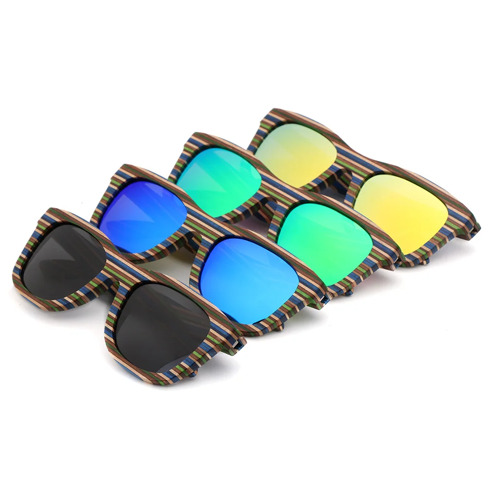 

Custom Skateboard Wood Multilayer Colorful Wooden Sunglasses, Dark blue,blue,red,yellow,green,