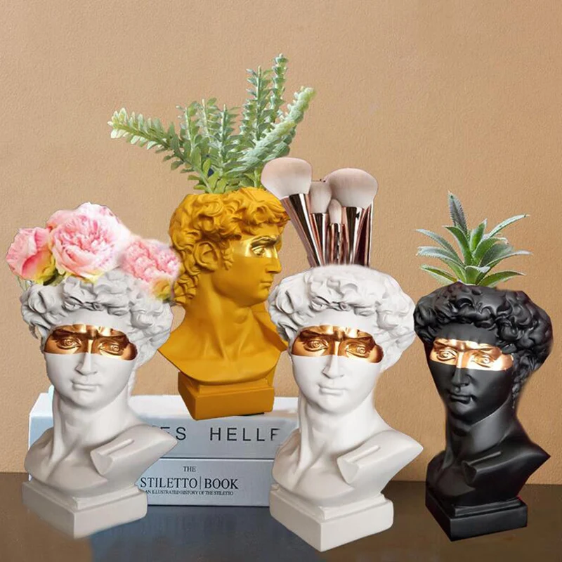 

Hot sale flower Pot Resin Vase Home Decoration Makeup Brush Box David Head Sculpture in Low Price