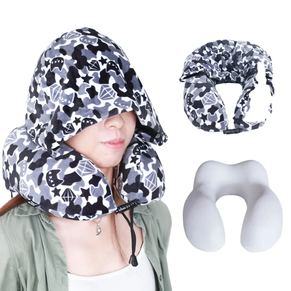 

Support Easy Carrying 2 in 1 Neck Pillow with Hoodie Windproof & Warm Function Pillow Outdoor Street Neck Pillow