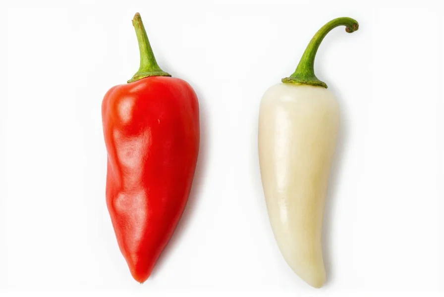 Side-by-side comparison of Carolina Reaper and Ghost Pepper showing their distinct shapes and colors on a white background