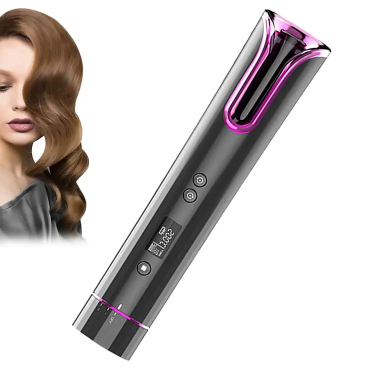 

usb air mermaid auto rotating ceramic professional magic wireless hair curler, Black