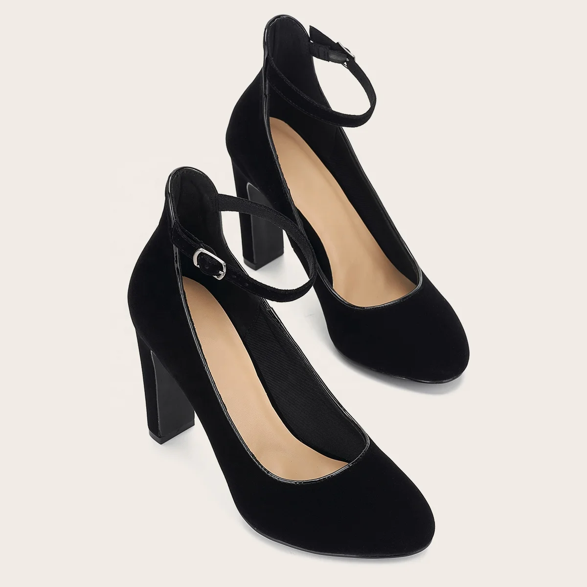 

2021 Wholesale Chaussures Talons Femme Ladies Office Formal Dress Shoes Woman Shoes Heels Black Velvet Pumps