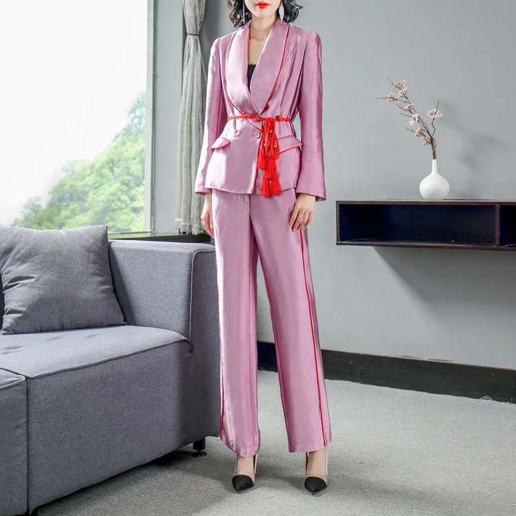 

Wholesale New Style Suits Professional Slim Female Long Sleeve Office Stylish Lady Two Piece Blazer Pants Women's Suit, Pink