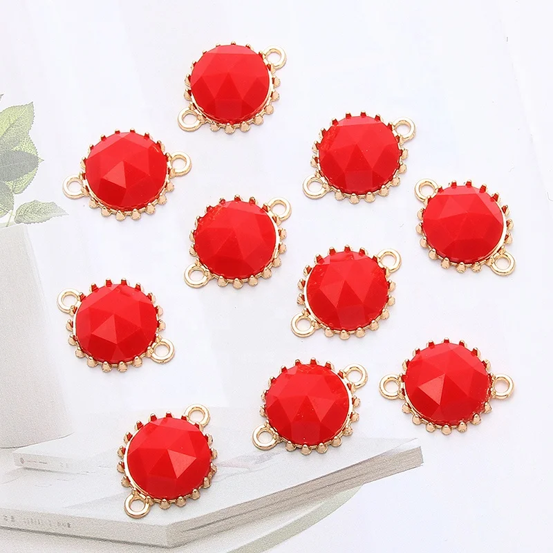 

Wholesale Fashion Bracelet Necklace Making Round Checker Cut red crystal accessories connector DIY charms for jewelry making