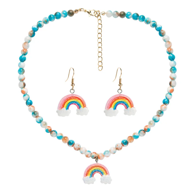 

Delicate Colorfly Hook Earring Bohemia Imitation Ceramics Colourful Resin Seed Beaded Choker Rainbow Clouds Pendant Necklace Set