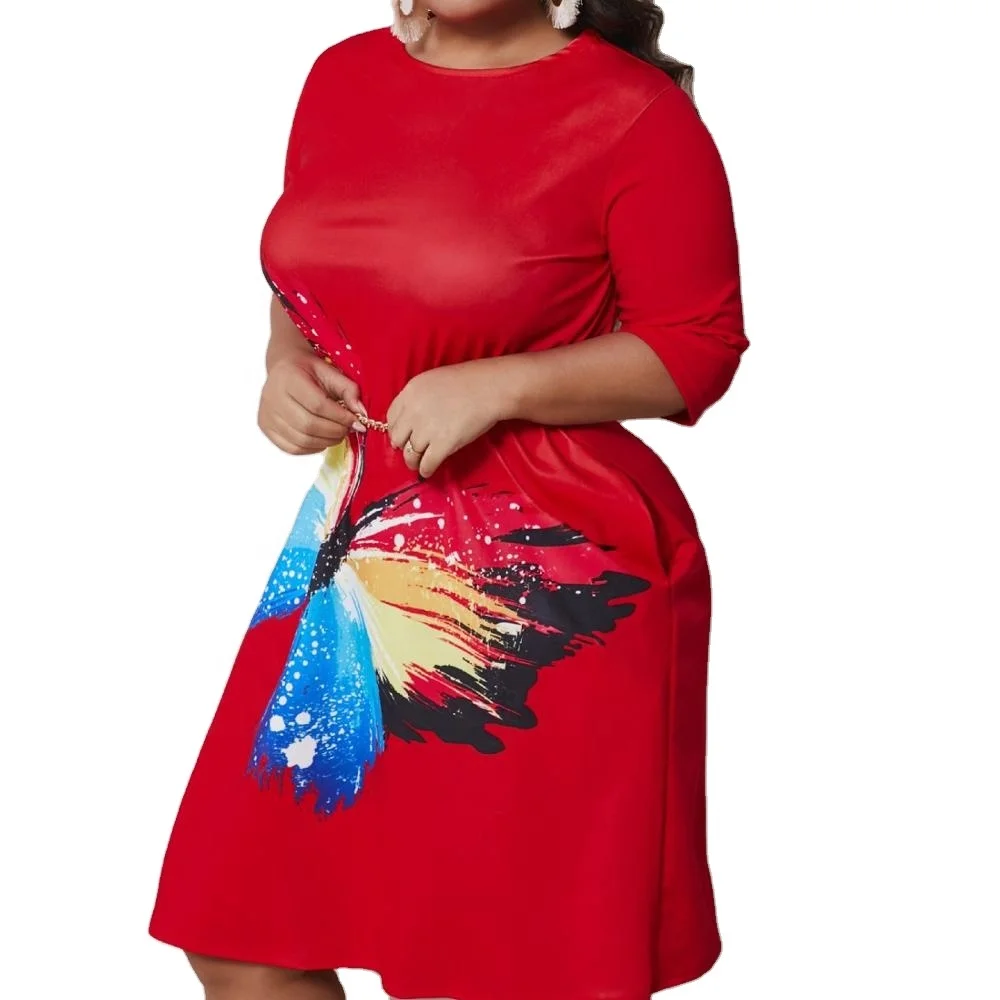 

African Fashion Plus Size Dress Women Butterfly Pattern Print Ladies Dress 2021 clothing