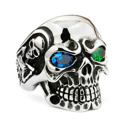 

VRIUA Europe and United States Large Skull Inlaid Zircon Ring Men's Domineering Alloy Silver Diamond Eye Skull Ring