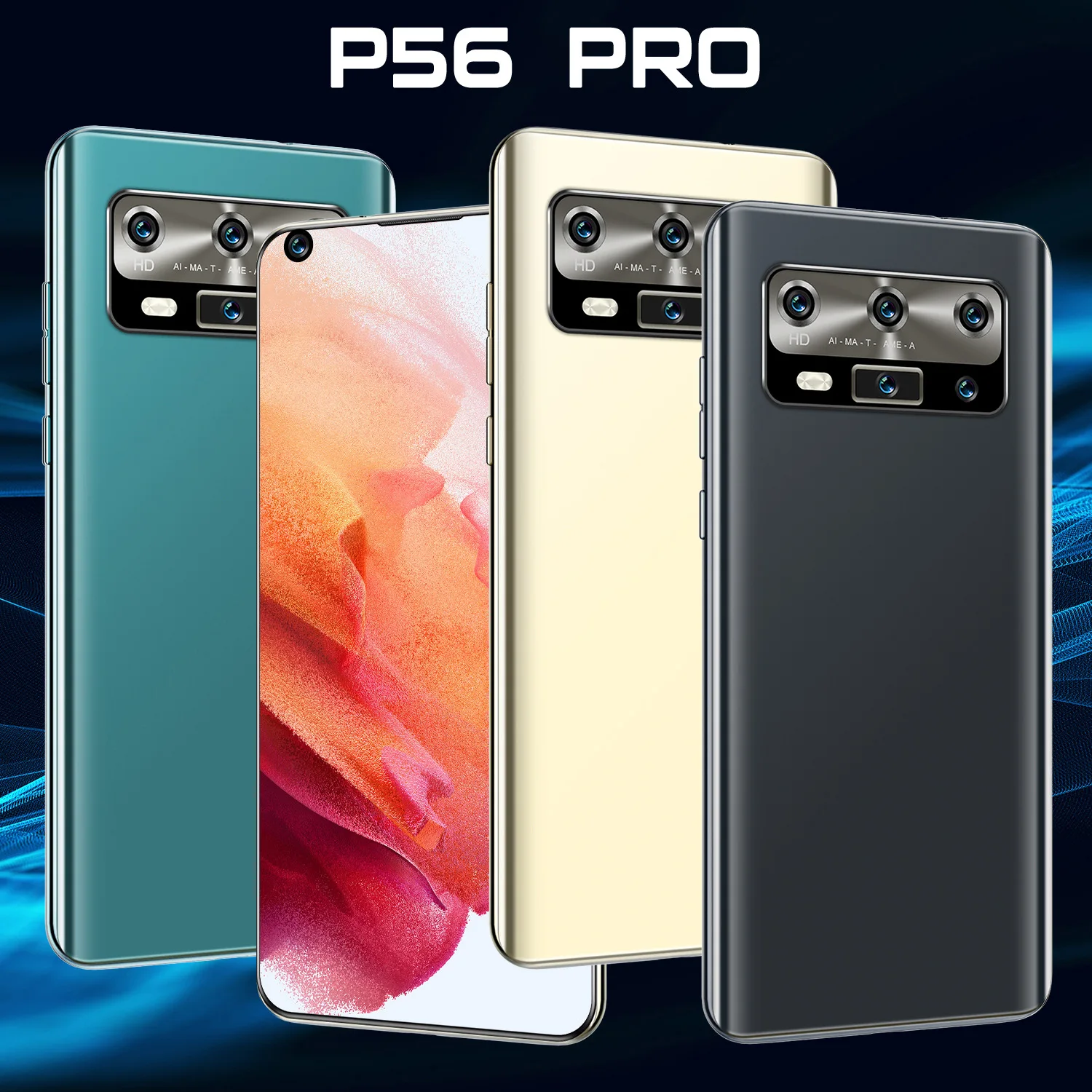 

2021 New arrival 7.3 Inch P56 Pro Android 10.0 Unlocked Smartphone Mobile Phone 12GB+512GB, Blue/black/green