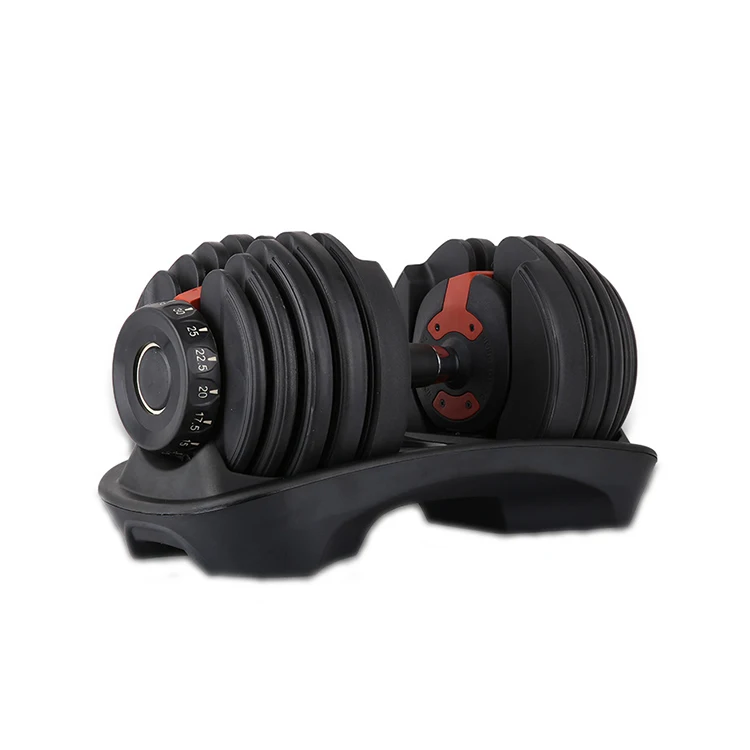 

24kg Custom Logo dumbbells 52.5lbs dumbbel adjustable set Fitness Free Weight 52.5LB 24 Kg Automatic Adjustable Dumbbell, Black+red