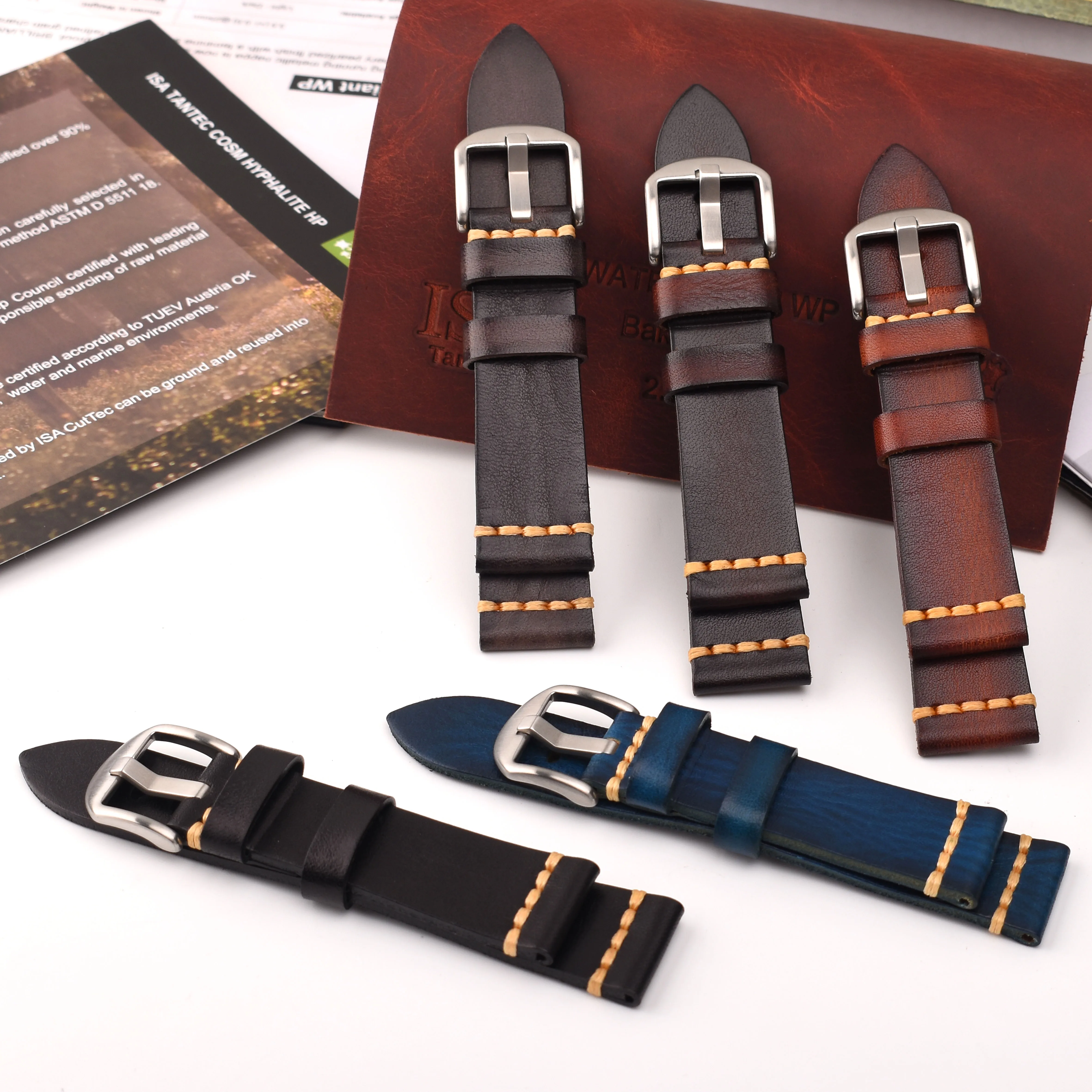 

Luxury Italian Vegetable Tanned Calfskin Vintage 18mm 19mm 20mm 21mm 22mm 23mm 24mm 26mm Genuine Leather Watch Strap Watchband