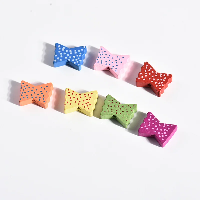 

Wholesale Pastel Butterfly Bow Polka Dot Wood Beads Painted Wooden Bow Beads Kids Jewelry, Multi colors