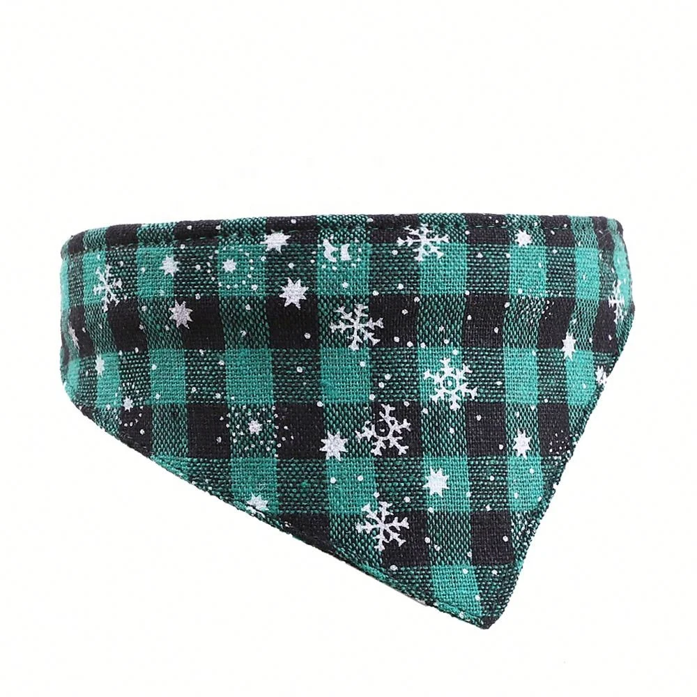 

Jhcentury Christmas Grid Print Pet Collar Triangle Scarf Christmas Print Plaid Style Scarf Collar Holiday Costume