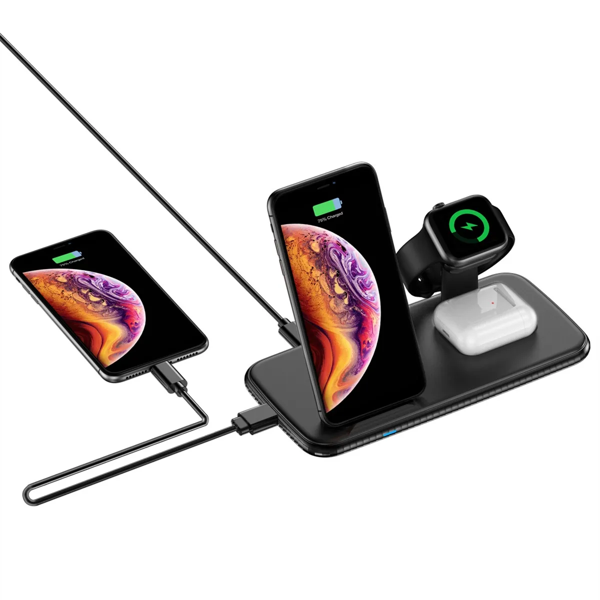 

2021 Hot Sale 4 in 1 Multi-function Phone Holder Stand Qi Wireless Charging Mobile Phone Charger for iPhone 13 12