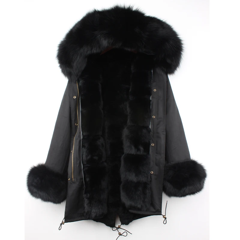 

Fashion Real Fox Fur Coat Parka Winter Fox Fur Collar coat Women's Fox Fur Coat Warm Hood Parka