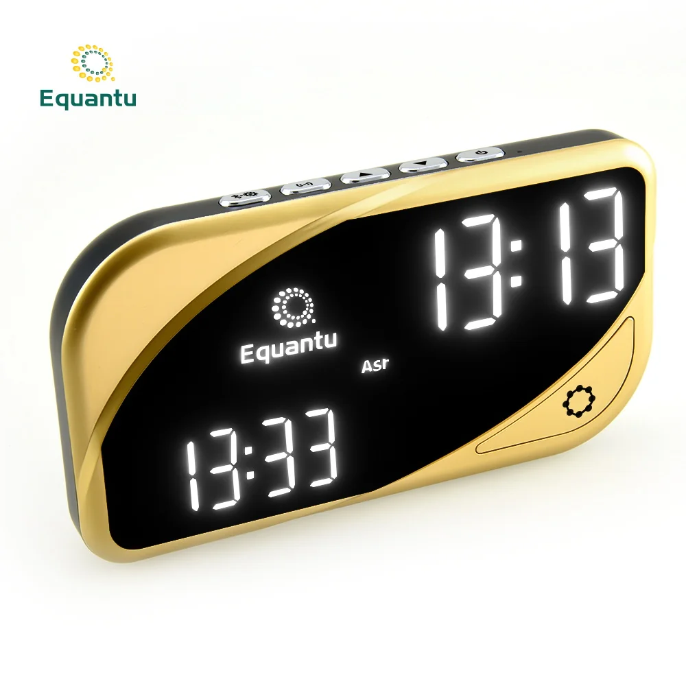 

Quran Electronics muslim automatic prayer assistant counter alquran digital player alfajr al harameen digital azan clock, Black and gold