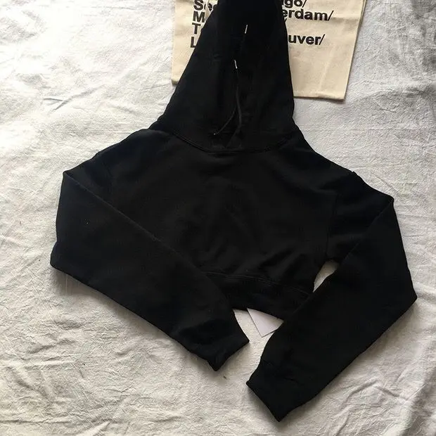 
KEYIDI OEM Women Tops Long Sleeve Cotton Plain Pullover Cropped Hoodies 