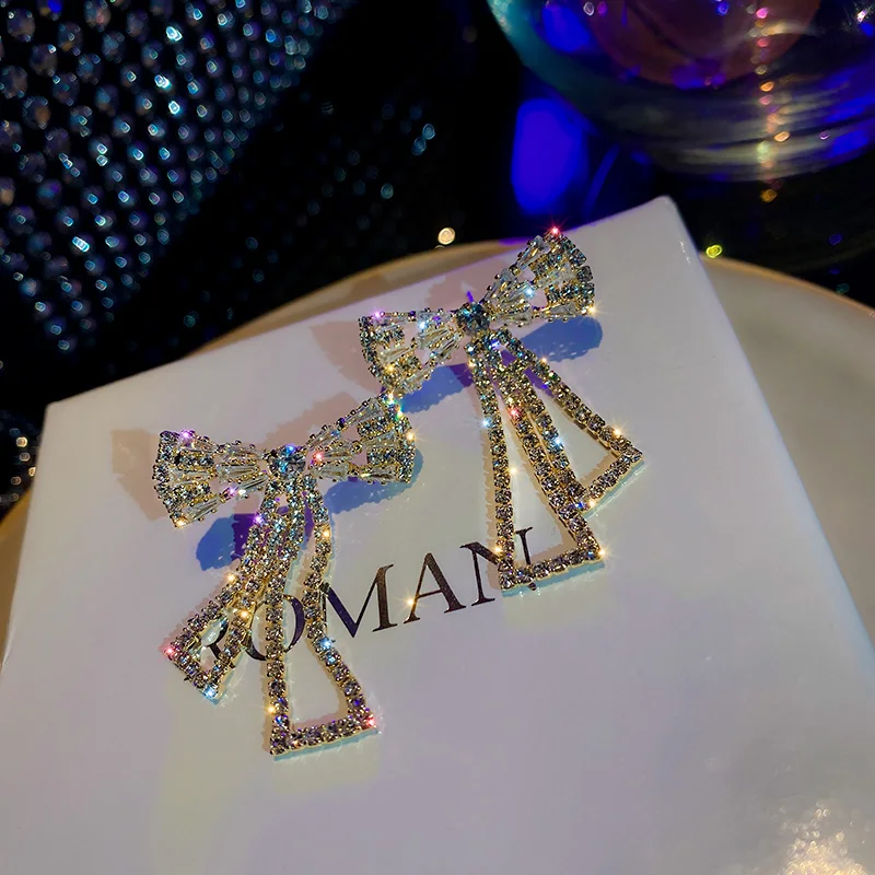 

trendy fashion crystal studs bow earrings jewelry