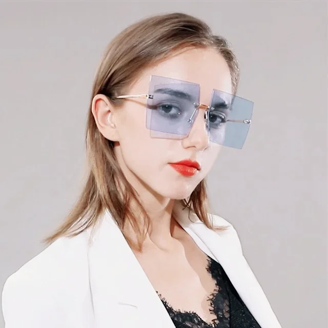 

MZARD 2021 Trendy Oversize metal rimless sunglasses New Modern square Shades women eyeglasses wholesale M1901 three hippos