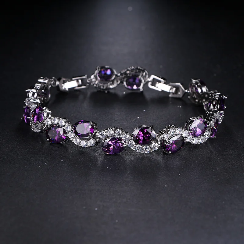 

CZ Rhinestone Multi-Color Bracelet Purple CZ Jewelry Chain Exquisite Bracelet