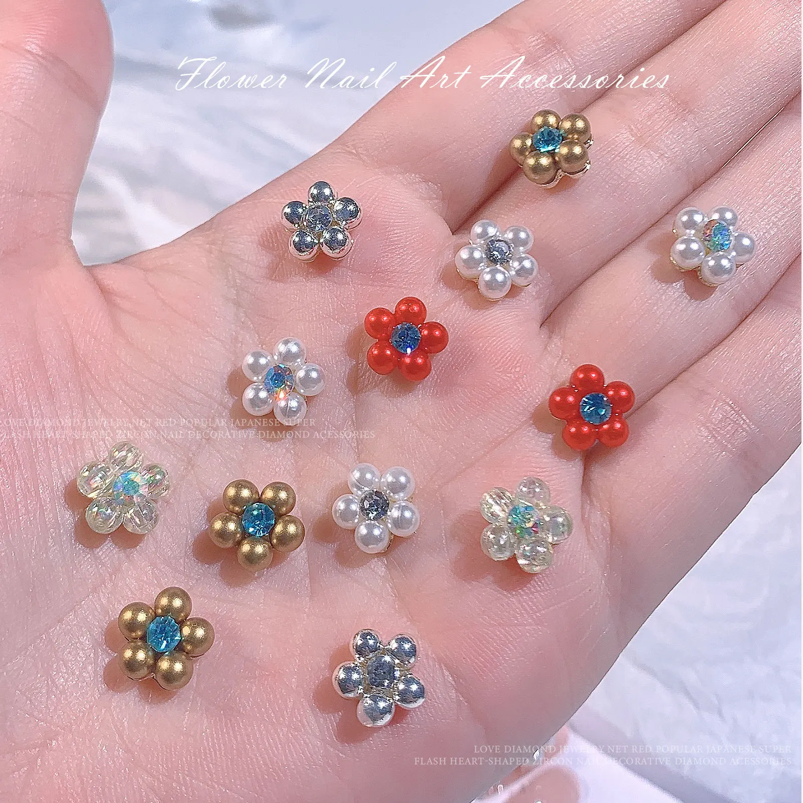 

Aokitec Colorful Luxury 3d Nail Art Metal Decorations Rhinestones Flower Charms For Nails In Bulk, As picture