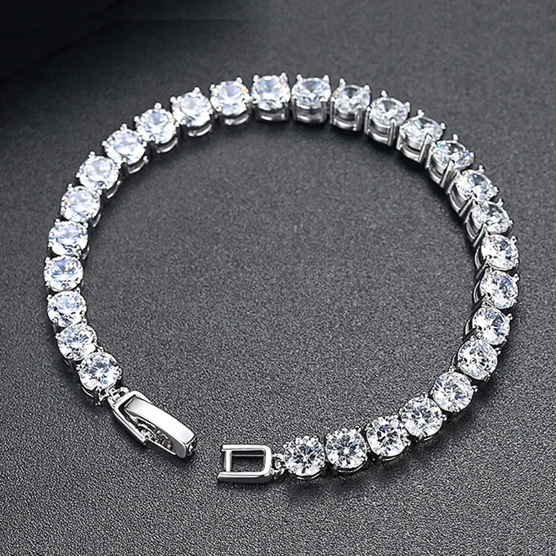 

Blues RTS 16cm 17cm 18cm 19cm 2mm round cubic zirconia Real White Gold tennis Chain bracelet for women