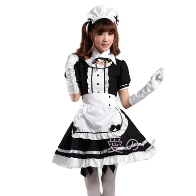 

2023 Black Cute Lolita Maid French Maid Dress Girls Woman Amine Cosplay Costume Waitress Maid Party Stage Costumes S-5XL sizes