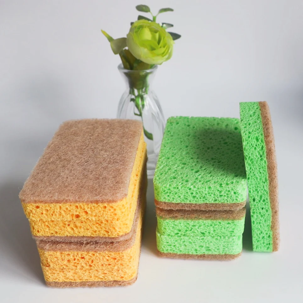 

Natural friendly dish natural cleaning sisal loofah kitchen cellulose scrub sponge, Yellow and green