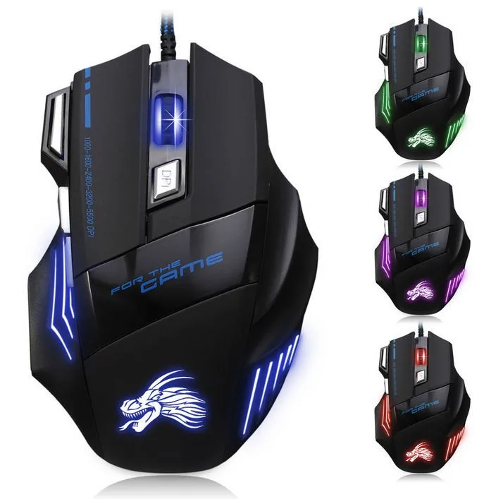 

Gaming Mouse 7 buttons adjustable USB cable LED optical computer notebook mouse, Black