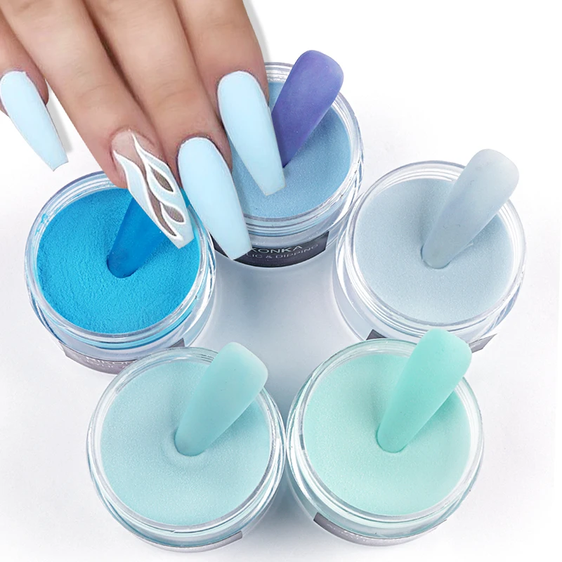 

15g Nail Art Crystal Powder Baby Blue Acrylic Dipping Powder Carving Polymer Nail Extension Tips Nail Supplies For Professionals, 6 colors