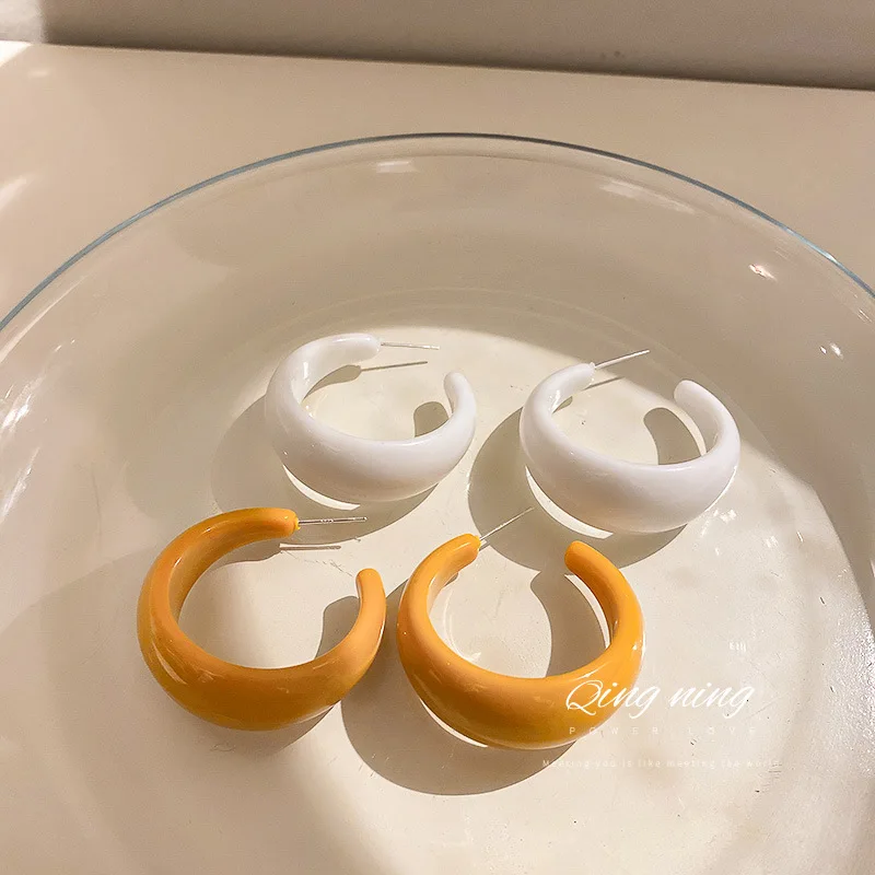 

new statement yellow geometric resin c shaped earrings