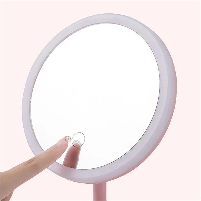 

USB LED Round Shape Mirror Table Face Mirror Adjustable Touch Dimmer Light Makeup Mirror