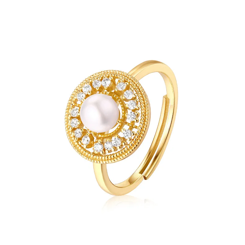 

Luxury Gold Plating S925 Sterling Silver Freshwater Pearl Rings for Women