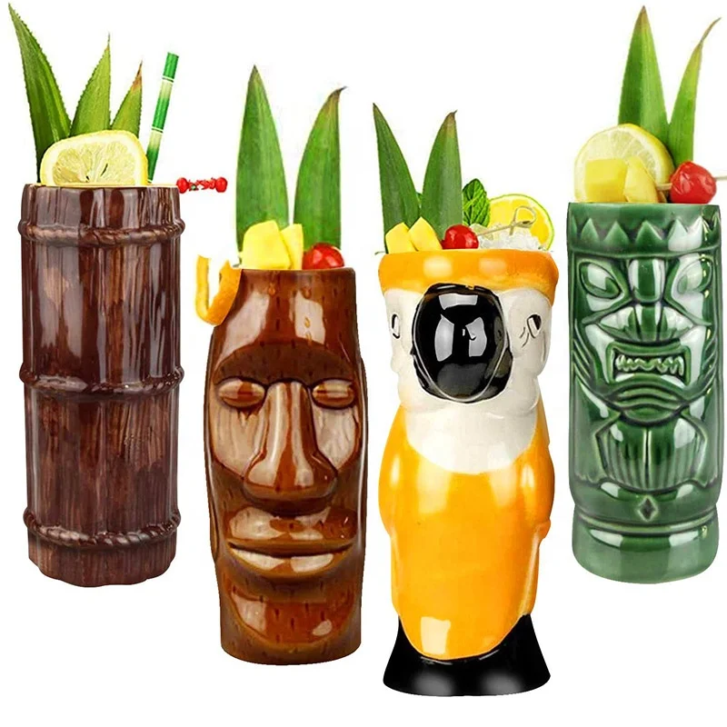 

Color Box Tiki Mugs Cocktail Ceramic Hawaiian Party Mugs Drinkware Cute Exotic Cocktail Glasses Tiki Bar Travel Mugs Customized, Customized color