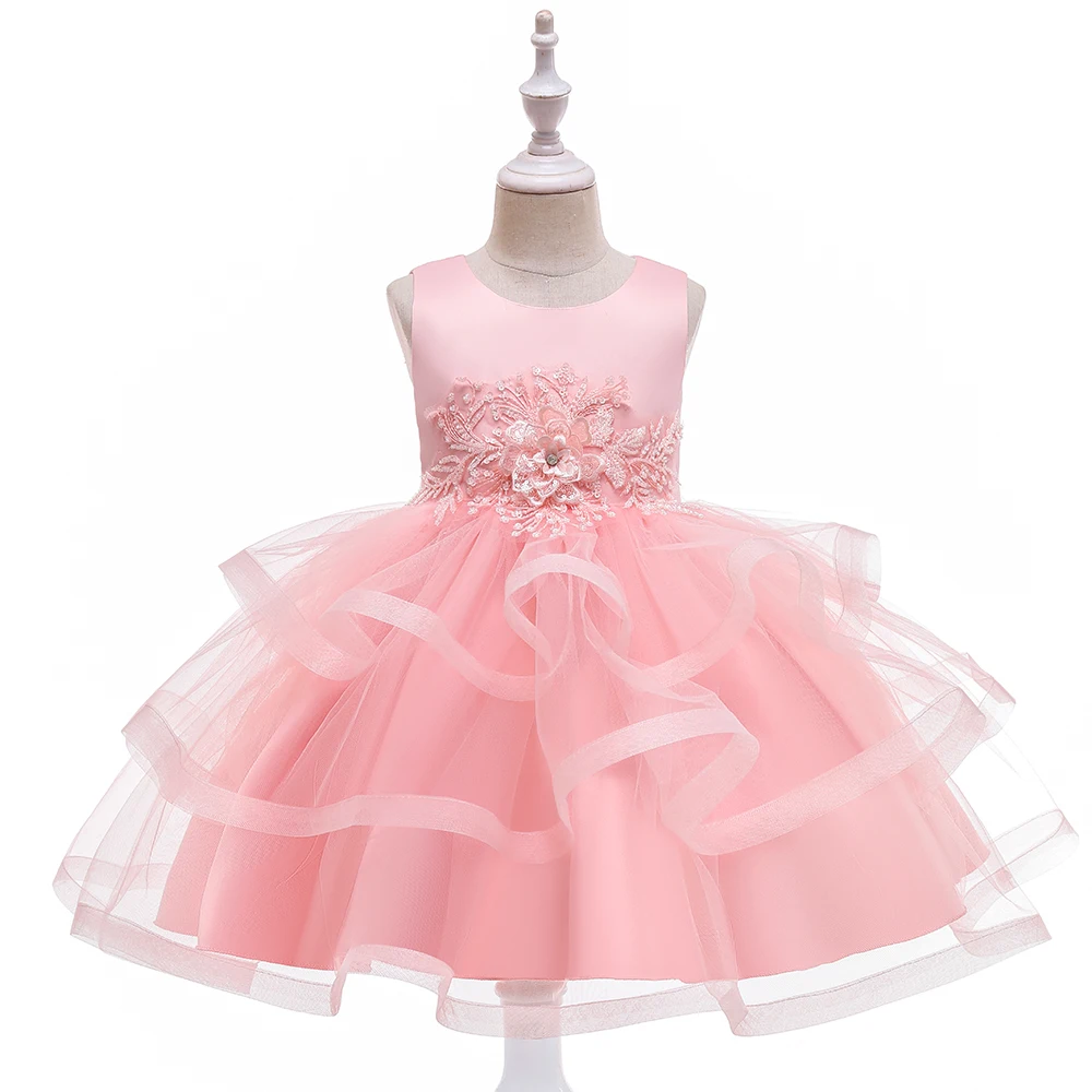 

MQATZ New Arrival Puffy Flower Girl Birthday Party Appliqued 7-8 Year Birthday Children cake layered Dresses L5225