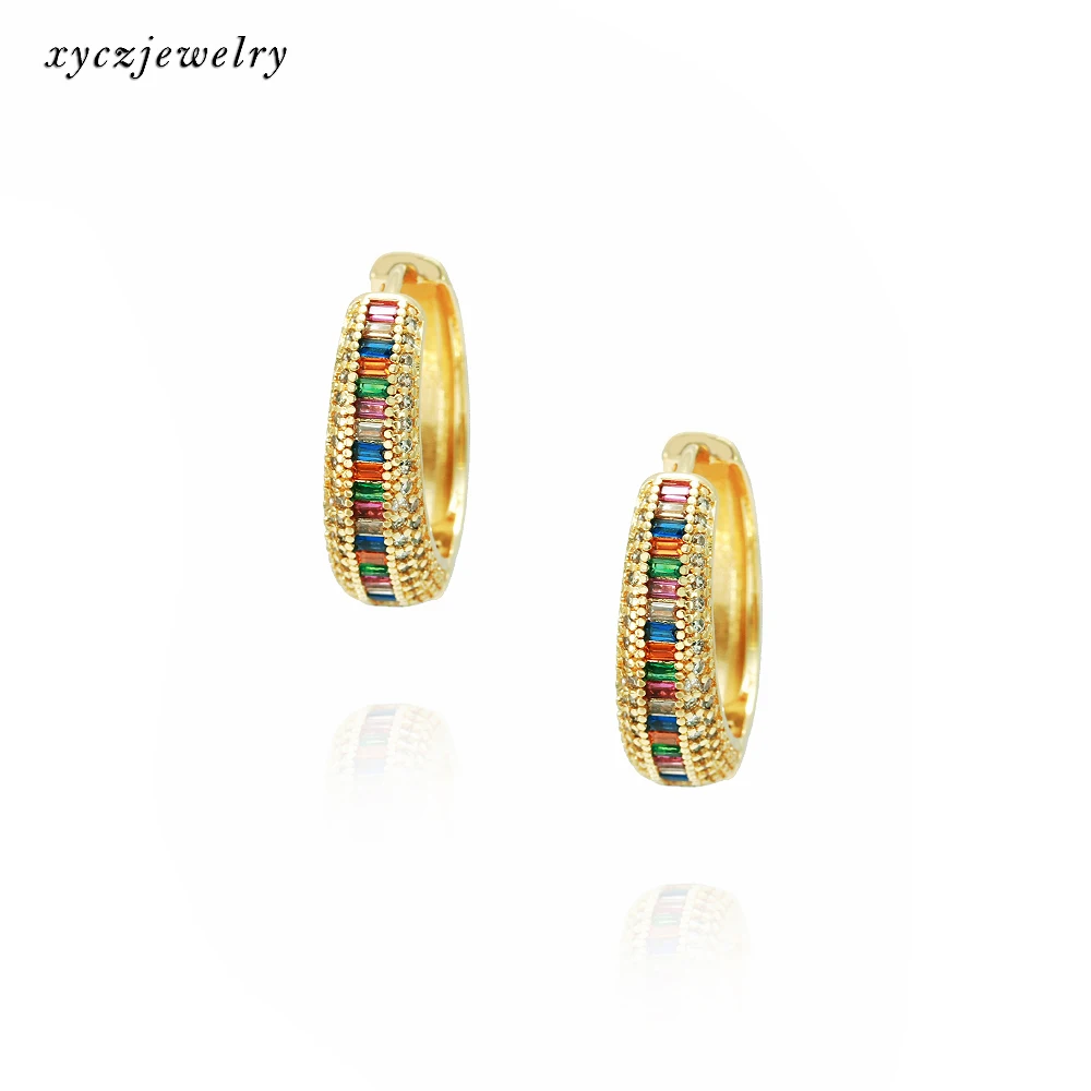 

Hot Sale Brazilian Mix CZ Hoop Earrings Gold Plated Color Zircon Hoop Earrings For Women