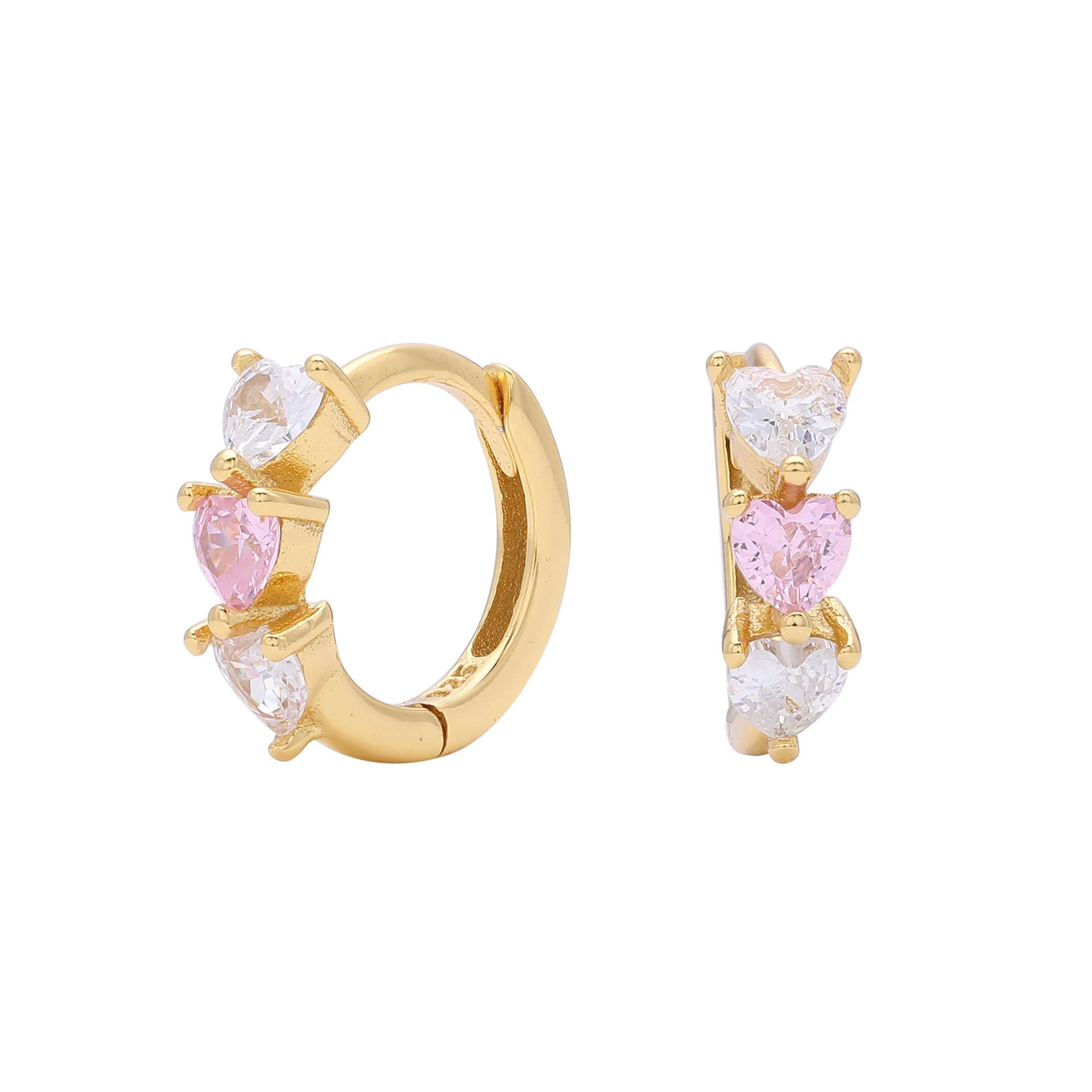Fashion Jewelry Earrings 925 Sterling Silver Trendy Heart Earring Diamond Zircon Gold Plated Hoop Earrings for Women