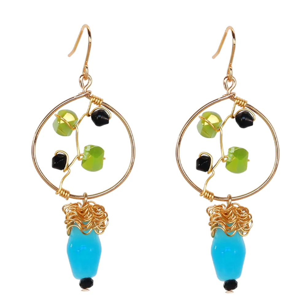 

Copper Wire Wrapped Crystal Beads Earring For Women, Colors