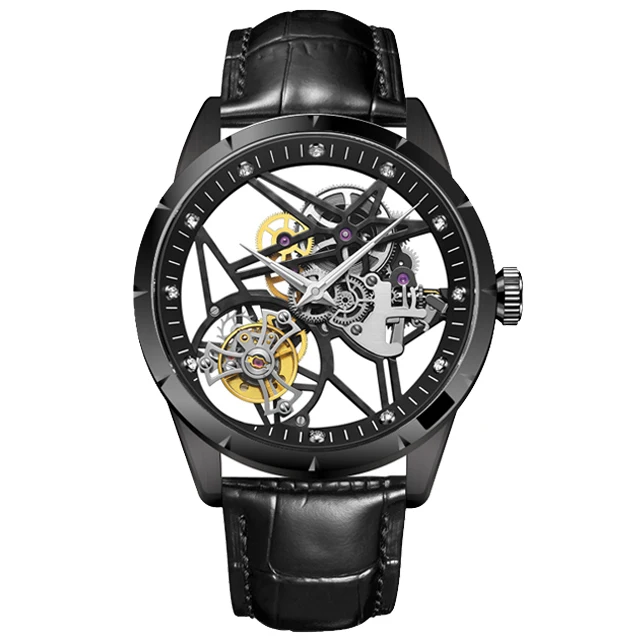 

High-end Skeleton Hollow Men's Tourbillon Watches 42mm Hand Wind Mechanical Sports Wristwatch Genuine Leather Band