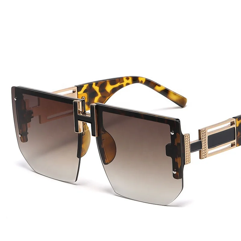 

2021 New Modern Retro Square Oversized Frame Fashion Diamond Cut Rimless High Quality H Letter Sunglasses for Ladies, Picture shows