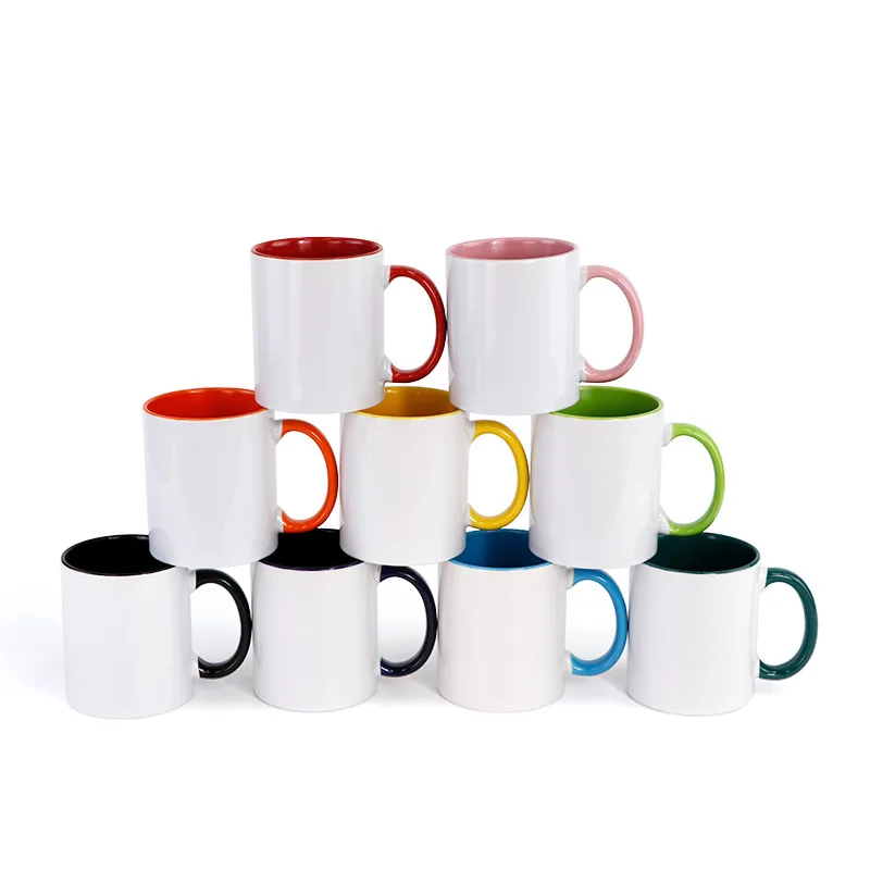 

Sublimation Blank Inner Color With Handle Souvenir White Ceramics Porcelain Diy Photo Print Colorful Mug Coffee Tea Cup