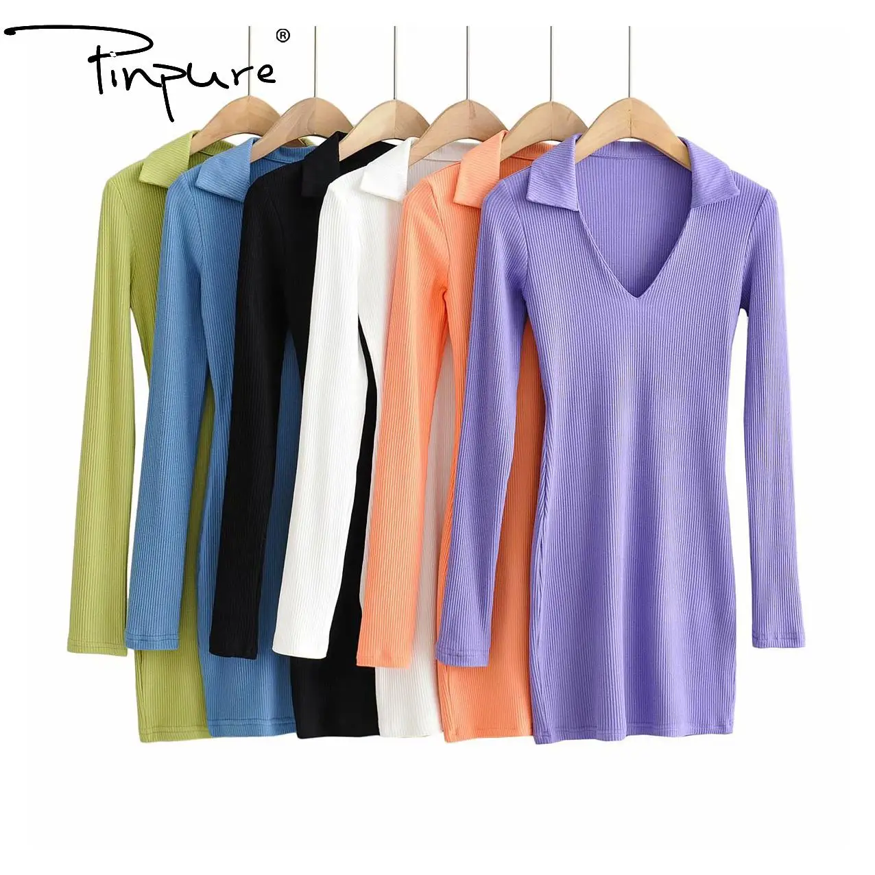 

R51298S Spring new women's fashion solid color POLO collar long-sleeved slim dress with hip skirt, Khaki,black,dark gray,light gray